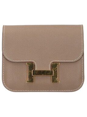 Hermes Constance Slim Bifold Etoupe Leather Wallet